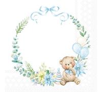 20 Ambiente Paper Napkins - Baby Teddy Bear Blue - Table Decoration with Motif Also for Party or Decoupage 33x33 cm