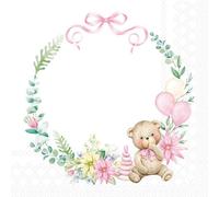20 Ambiente Paper Napkins - Baby Teddy Bear Pink - Table Decoration with Motif Also for Party or Decoupage 33x33 cm