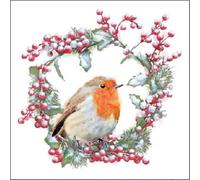 20 Ambiente Paper Napkins "Robin in Wreath" Vintage Table Decoration with Motif Also for Party or Decoupage 25 x 25 cm