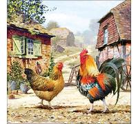 20 Ambiente Paper Napkins - Rooster Ranch - Table Decoration with Motif Also for Party or Decoupage 33x33 cm