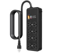 20 Amp Surge Protector, Durable Metal, 8 Sockets with 12 Gauge 20 Amp Extension Lead for Garage, Workshop and Industry