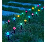 20 Ball Solar LED Stake Lights Multi Coloured, Colour Changing Garden Path Lighting, Crackle Glass Design, Automatic, IP44 Weather Proof Outdoor Patio Lights