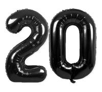 20 Balloon Number, 40 Inch Black Foil Balloons Giant Jumbo Helium Number 20 Balloons for 20th Birthday Decorations Anniversary Events Party Decorations (Black)