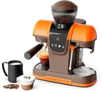 20 Bar Semi-Automatic Espresso Machine with Built-in Grinder & Steam Wand, Pre-Infusion, NTC Temperature Control, 58mm Single/Double Portafilter, Removable Water Tank & Drip Tray-Orange Coffee Machine