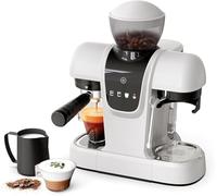 20 Bar Semi-Automatic Espresso Machine with Built-in Grinder & Steam Wand, Pre-Infusion, NTC Temperature Control, 58mm Single/Double Portafilter, Removable Water Tank & Drip Tray-White Coffee Machine