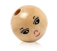20 Beautiful Wooden Beads 14 mm Round with a Smiling Face - Hole 2.9 - 4.3 mm - Natural Colours for Crafting Threading Wooden Balls Beads Wooden Craft Beads
