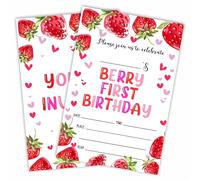 20 Berry First Invitations For Birthday Party, 1St Strawberry Theme Invite Cards With Envelopes, Double-Sided Fill In Style Invitation For Boys & Girls -Party Favors & Decoration - B10