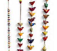 20 Bird Bell Ornament Ethnic Kalamkari Multi colour Hand Sewn Door Hanging Decorative 20 Birds Stringed Together with Beads and Brass Bell That Chimes Sweet Sound 94 Centimeters
