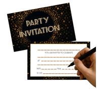 20 Black and Gold Party Invitation Cards - Premium 300gsm Double-Sided Invitations for Adults and Kids - 9x15cm Elegant Art Deco Design for Birthdays, Anniversaries, Weddings and Celebrations