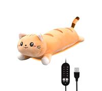 20" Brown Cat Heating Pad for Period Cramps USB Portable Electric 5 Heat Settings 5 Timer Modes Auto Shut Off Plush Stuffed Animal Warmer for Neck Back Pain Relax for Women Kids