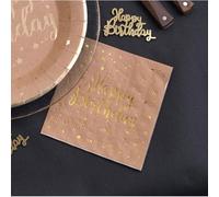 20 Brown Gold Happy Birthday Napkins, Cocktail Canape Small Paper Napkins, Birthday Party Tableware, Gold Foiled Cake Napkins