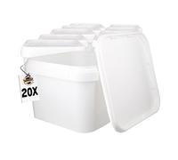 20 Buckets with Lid, 3 L, White, Square, Plastic Bucket, Food-Safe, Airtight and Stable, Empty Bucket with Handle and Lid for Food, Chemistry, Washing Powder, Adhesives