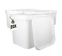20 Buckets with Lid, 5 L, White, Square, Plastic Bucket, Food-Safe, Airtight and Stable, Empty Bucket with Handle and Lid for Food, Chemistry, Adhesives