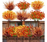 20 Bundles Artificial Fall Flowers for Outdoors Fall Decorations - UV Resistant Fake Mums Faux Fall Plants Plastic Flowers for Gardens Porch Fireplace Patio Home Indoor Autumn Thanksgiving Fall Decor