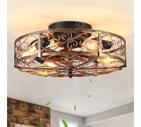 20" Cage Ceiling Fan with Lights and Remote Control, Flat Ceiling Fans, Classic Recessed Ceiling Lights, 6 Speed Reversible Motor for Bedroom, Living Room