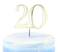 20 Cake Topper, Gold Acrylic Happy 20th Birthday Cake Decoration, Twenty Cake Pick Decoration, 20th Anniversary Celebrating Party Supplies
