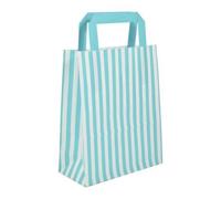 20 Candy Stripe Flat Handle Bags - Birthday Party Paper Gift Bag - Select your Colour 22x18x8CM (Aqua Blue)