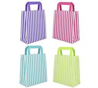 20 Candy Stripe Flat Handle Bags - Birthday Party Paper Gift Bag - Select your Colour 22x18x8CM (Mixture)
