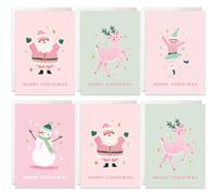 20 Christmas Cards Assortment, Fun Christmas Figures Gouache Painted Festive Holiday Bulk Xmas Cards with Envelopes - 4 Designs, For Friends, Family, Kids, Boys & Girls, 4x6
