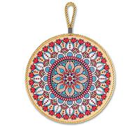 20 cm Ceramic Pot Trivet with Cork Base and Cord for Hot Pots and Pans in Various Designs, Round Decorative Kitchen Utensil Gift Idea Spoon Rest Hanger High Gloss