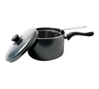 20 CM DEEP FAT FRYER SET 3PC NON-STICK BLACK CHIP PAN POT+LID & BASKET