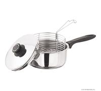 20 CM DEEP FAT FRYER SET PRIMA 3PC INDUCTION CHIP PAN STAINLESS STEEL POT+ LID & BASKET HOME KITCHEN PROFESSIONAL FOOD COOKING UK FREE P&P, Silver