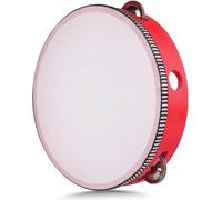 20 cm Moon Shape Tambourine with Wooden Handle, Single Row with 5 Pairs of Metal Jingles, Hand Percussion Instrument for Party, KTV, Red 20 cm (Pack of 1)