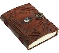 20 Cms Vintage Ward Off Evil Eye Protection Leather Journal Spell Book of Shadows Grimoire Gift Writing Notebook for Men Women Blank Unlined Old Handmade Deckle Edge Paper, Diary with Clasp Lock