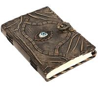 20 Cms Ward Off Evil Eye Protection Leather Bound Journal, Spell Book of Shadows, Grimoire Gift Writing Notebook for Men Women, Blank Unlined Old Deckle Edge Paper, Handmade Vintage Diary, Clasp Lock