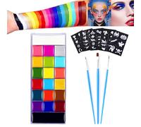 20 Colors Face Painting Kit with Brushes & 44 Stencils - Professional Water-Based Face Paint Palette for Halloween, Cosplay, Festivals, Sports Fans - Non-Toxic, Easy to Apply & Wash Off