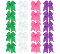 20-Count Large Elastic Satin Hair Bows, Cheerleader Bow Set With Four Colors, 7.5 In Size For Girls, Sports Practice, And Shows