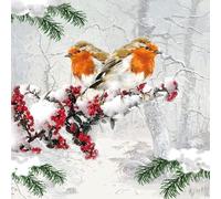 20-ct 13x13 Winter Bird Napkins Christmas Napkins for Decoupage Christmas Paper Napkins Christmas Napkins Paper Christmas Cocktail Napkins Winter Napkins with Birds Robin Couple Napkins
