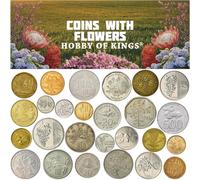 20 Different Coins with Flowers - Featuring Jasmine, Rose, Orchids, Tulips, Peonies, Lotus, Cherry Blossoms And More - Worldwide Coin Collection