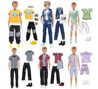 20 Doll Clothes and Accessories Set 1 Blue Denim Suit 1 Yellow Jointed Sweatshirt 2 Checked Short Sleeves 2 Trousers 2 Short Sleeves 2 Shorts 6 Shoes for 11.5 Inch Dolls