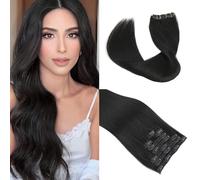 20'' Double Weft Clip in Hair Extensions Real Human Hair Full Head 8 Pieces 100g Silky Straight -100% Real Remy Human Hair Lace Weft Clip in Human Hair Extensions (20 Inch 100g, #1B Natural Black)
