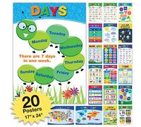 20 Extra Large Educational Posters For Kids Toddlers (24x17 Double Sided English/Spanish) Alphabet Colors Letters Numbers Shapes Months Days Weather Time Animals Solar System Seasons Map