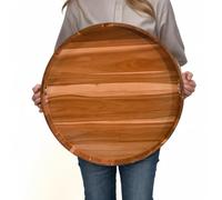20" Extra Large Round Acacia Wood Serving Tray - Heavy Duty Ottoman & Coffee Table Organizer, Decorative Countertop Tray