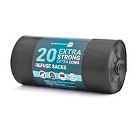 20 Extra Strong Black Bin Bags 90L Capacity 35 Microns Thick 100% Recycled LDPE, Leak & Tear Resistant Refuse Sacks, Flush Top bin bags, Ideal for Everyday Household & Commercial use