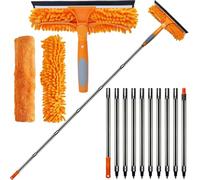 20+ Feet High Reach 2 in 1 Window Washing Squeegee & Duster with 3-12 ft Spliceable Extension Pole // Window Cleaning Kit with 3 Replace Pad for Home Indoor Outdoor Window Washing (Orange)
