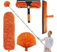 20+ Feet High Reach Duster Kit with 3-14 ft Extension Pole // High Ceiling Dusting and Window Cleaning Kit with Spliceable Pole - Window Washer & Squeegee, Cobweb Duster, Fan Blade and Feather Dusters