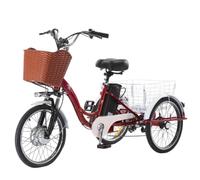 20" Folding Electric Trike E-Bike,With Removable Battery,Large Shopping Basket,Low Step-Through Frame,Suitable Height 160-180 Cm Red