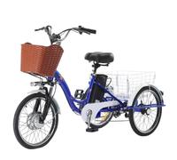 20" Folding Electric Trike E-Bike,With Removable Battery,Large Shopping Basket,Low Step-Through Frame,Suitable Height 160-180 Cm Blue