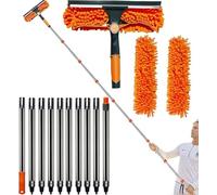 20+ Foot Reach 2 in 1 Window Washing Squeegee with 3-13 ft Support & Free Installation Extension Pole - Window Cleaning Tool for Home Indoor & Outdoor Use