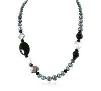 20" Freshwater Pearl Necklace, Handmade with 9-10mm Cream Round Pearls, Agate Turquoise- Gift for Her, Mothers Day, 20, Pearl, Pearl