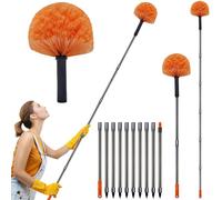 20+ft High Reach Cobweb Duster with 3-14 ft Extension Pole//Spider Web Cleaner Cobweb Brush for Outdoor & Indoor//Lightweight & Sturdy Telescopic Pole //Soft Bristles. (Orange)