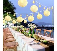 20 ft Long White Paper Lanterns String Lights 9 Pcs 10 Inch Round White Paper Lanterns Battery Powered Lights for Wedding Home Party Patio Garden Porch Backyard Cafe Decor