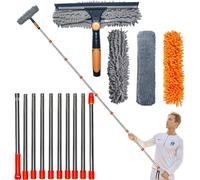 20 ft+ Reach Squeegee Window Cleaner Duster 2 in 1 Rotatable Window Cleaning Tool Kit with 3-14 ft Extension Pole, Window Washing Equipment for Indoor Outdoor Window Car Glass - 3 Pads