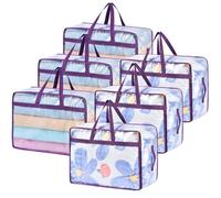 20 Gallon Large Clear Blanket Storage Bags for Bedding with Zipper Handles, 76L Oversized Comforter Storage Bag King Size, Folding Plastic Bedding Storage for Clothes, Bed Sheet, Pillow, Toys, 6Pack