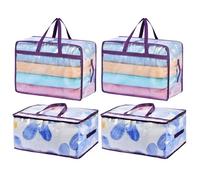 20 Gallon Large Clear Blanket Storage Bags for Bedding with Zipper Handles, 76L Oversized Comforter Storage Bag King Size, Folding Plastic Bedding Storage for Clothes, Bed Sheet, Pillow, Toys, 4Pack