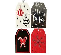 20 Gift Tags for Presents Christmas with Metallic Cord - 4 Foil Designs Featuring Snowflake, Candy Cane, Baubles & FA La La Prints - Luxury Xmas Gift Tags for Wrapping & Gift Boxes (FA Lala)